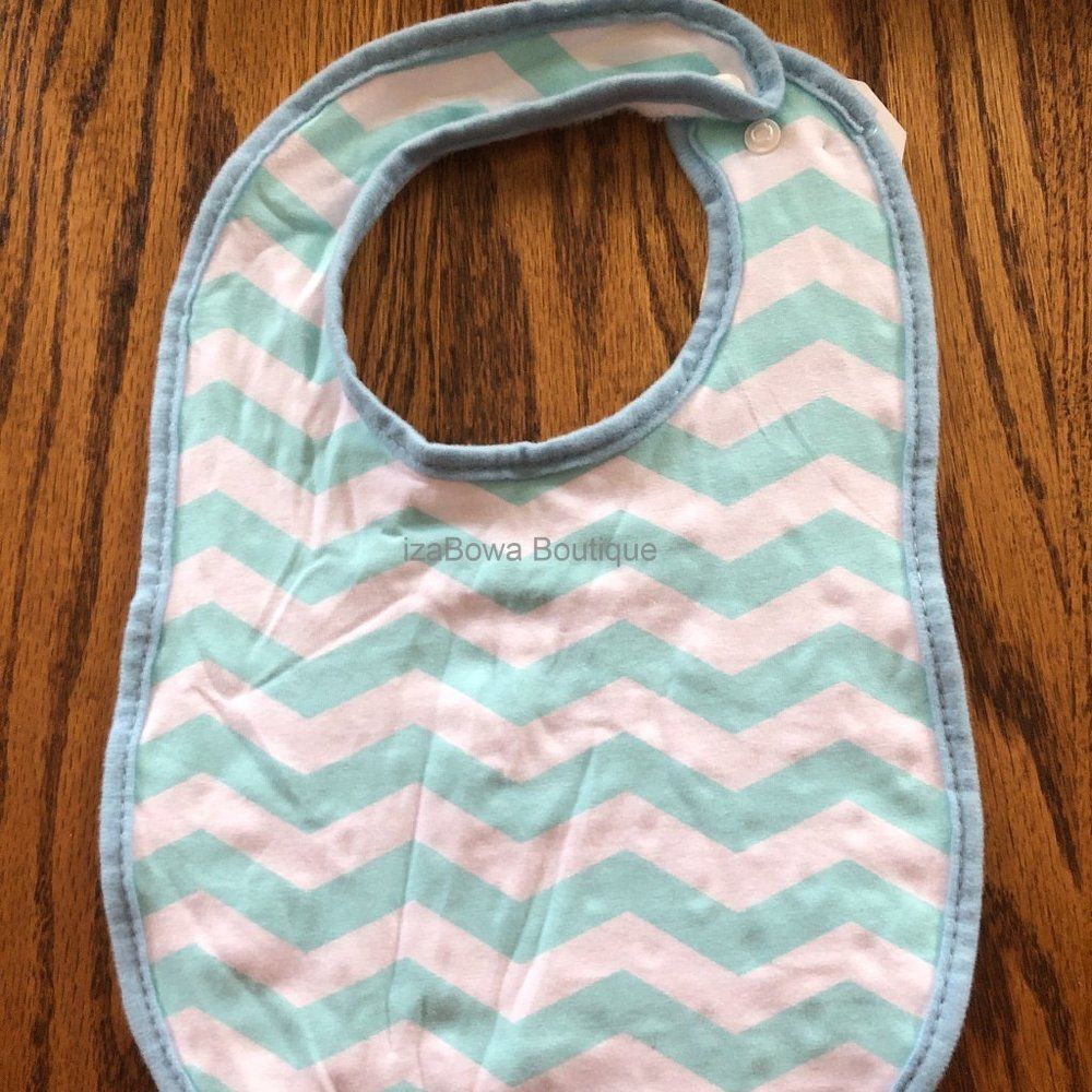Blue Chevron Minky Bib  BLUBIB   Handmade NWT Boutique